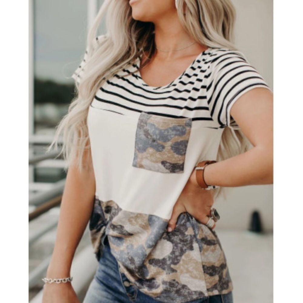 Camo Colorblock Pocket Tee